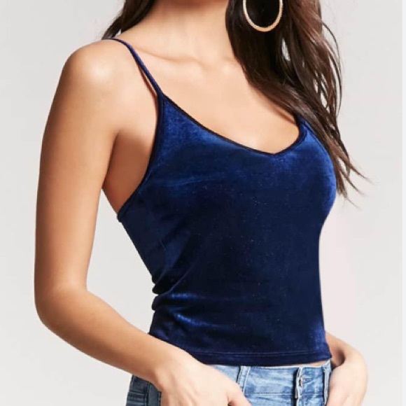 Forever 21 Cropped Navy Blue Velvet Cami - Picture 1 of 4